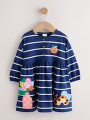 Navy Stripe Ladybird Long Sleeve Button Dress (3mths-7yrs) - Image 5 of 9