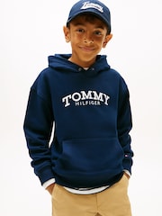 Tommy Hilfiger Blue Logo Print Fleece Hoodie - Image 1 of 3