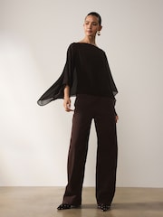 Chocolate Brown Sheer Layer Cape Sleeve Top with Cami - Image 2 of 5