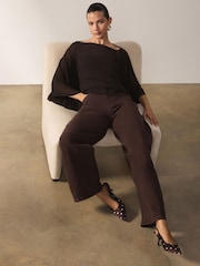 Chocolate Brown Sheer Layer Cape Sleeve Top with Cami - Image 3 of 5