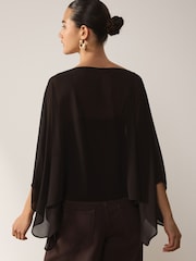 Chocolate Brown Sheer Layer Cape Sleeve Top with Cami - Image 4 of 5
