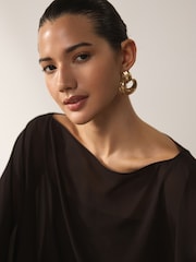 Chocolate Brown Sheer Layer Cape Sleeve Top with Cami - Image 5 of 5