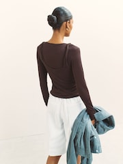 Maro Ciocolată - Knit Long Sleeve Cami Layer Top - Imaginea 3 din 4