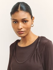 Maro Ciocolată - Knit Long Sleeve Cami Layer Top - Imaginea 4 din 4