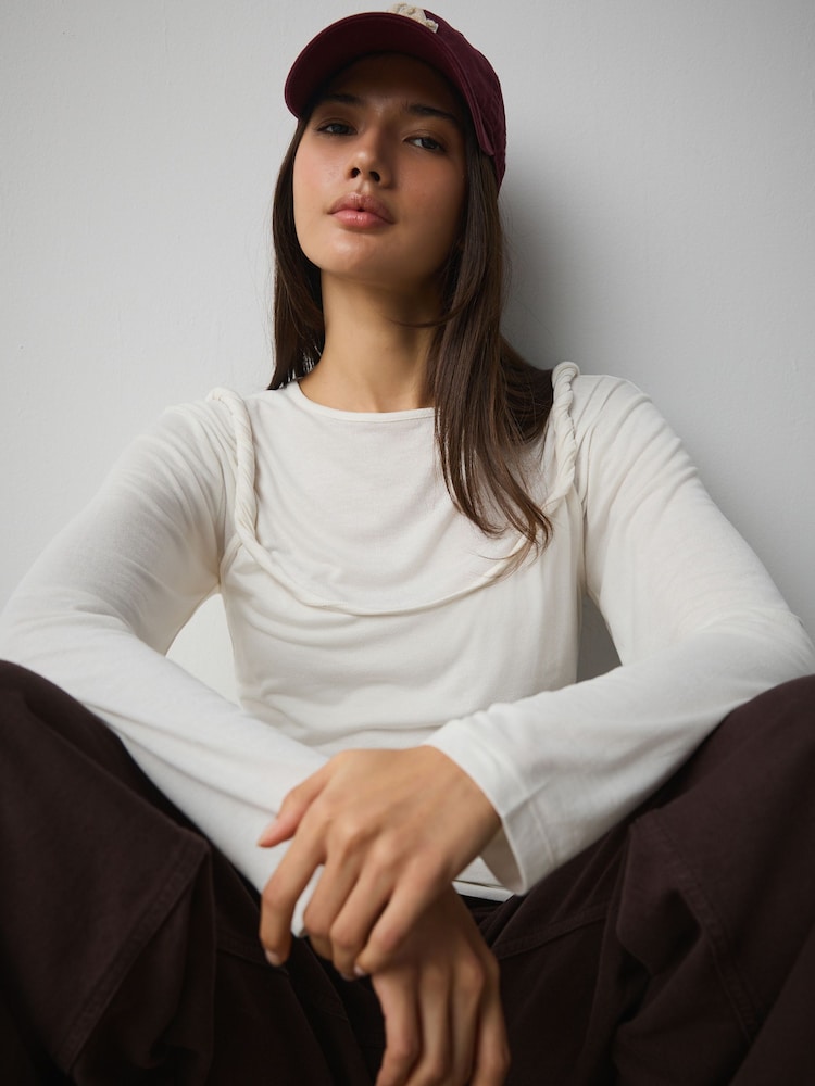 Ecru - Knit Long Sleeve Cami Layer Top - Imaginea 2 din 5 Ecru - Knit Long Sleeve Cami Layer Top - Imaginea 2 din 5