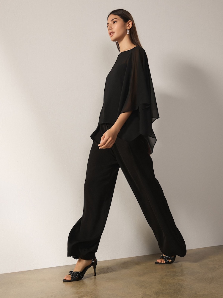 Black Sheer Layer Cape Sleeve Top with Cami - Image 2 of 6