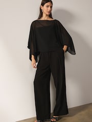 Black Sheer Layer Cape Sleeve Top with Cami - Image 3 of 6