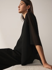 Black Sheer Layer Cape Sleeve Top with Cami - Image 4 of 6