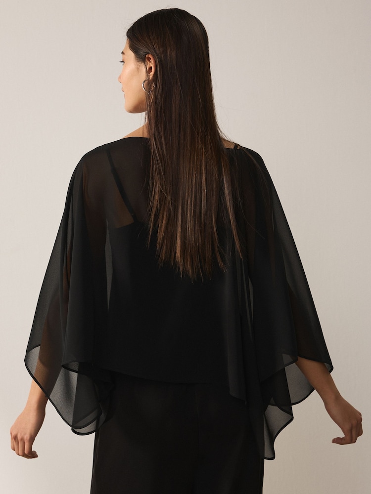 Black Sheer Layer Cape Sleeve Top with Cami - Image 6 of 6