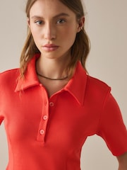 Красный - Peplum Polo Neck Short Sleeve T-Shirt - Изображение 4 7