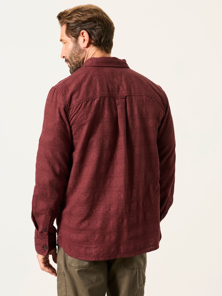 FatFace Wanson Burgundy Red Long Sleeve Jacquard Pattern Shirt - Image 2 of 5