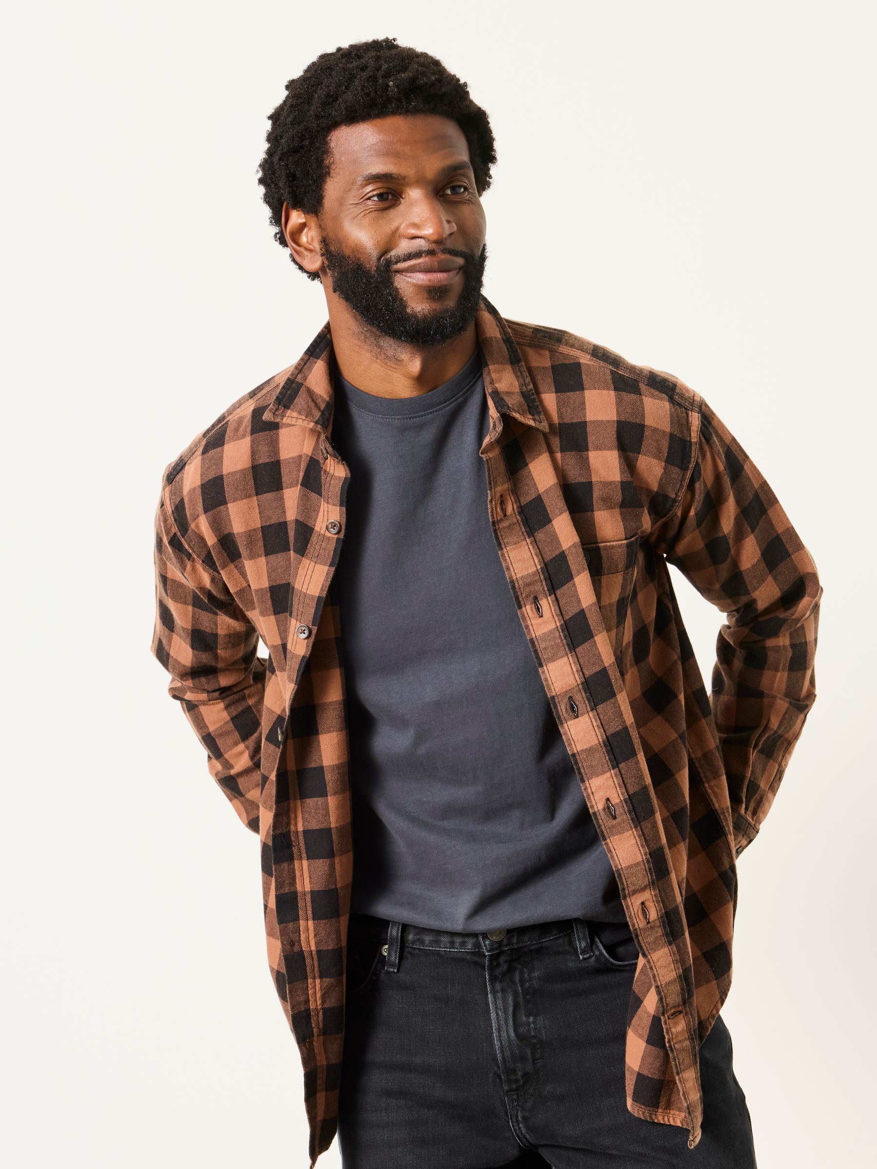 Buy FatFace Thursby Rust Brown Long Sleeve Relaxed Fit Check Shirt