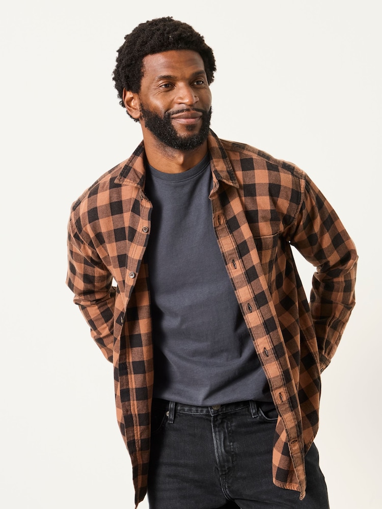 FatFace Thursby Rust Brown Long Sleeve Relaxed Fit Check Shirt - Image 1 of 6 FatFace Thursby Rust Brown Long Sleeve Relaxed Fit Check Shirt - Image 1 of 6