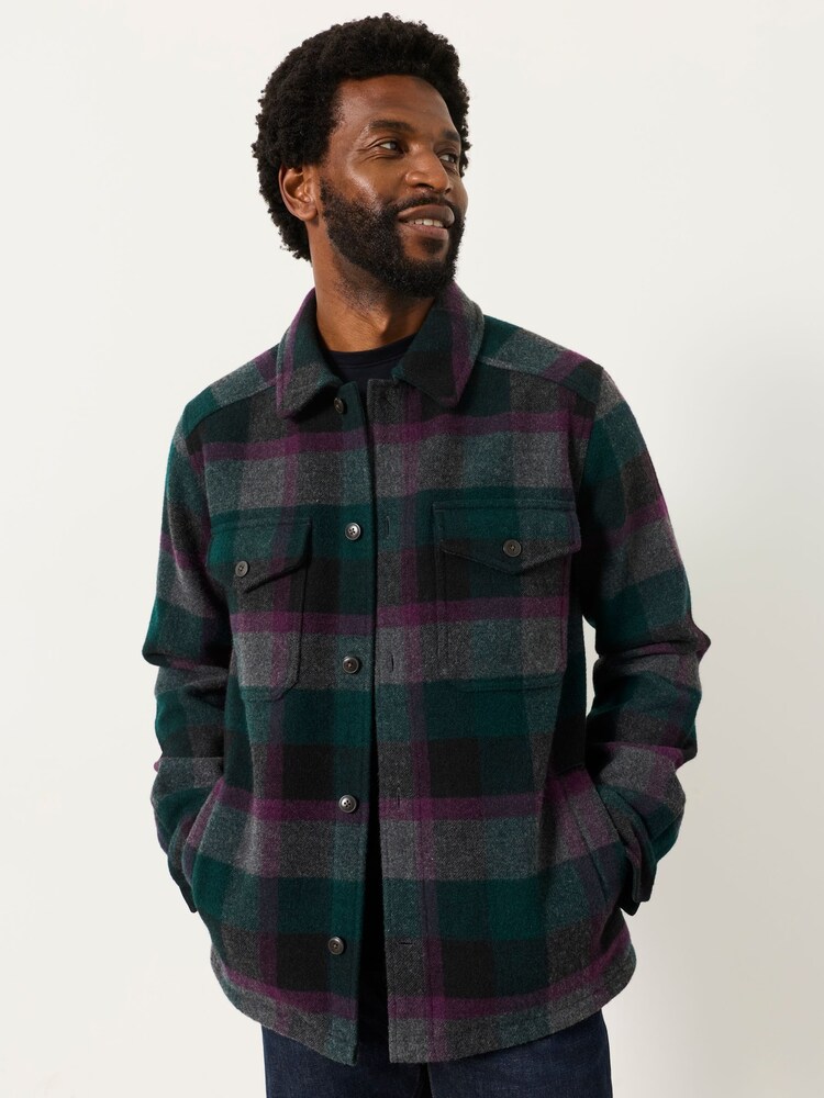 FatFace Milton Teal Blue Wool Mix Bonded Overshirt - Image 1 of 5