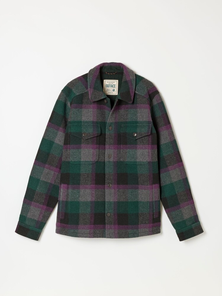 FatFace Milton Teal Blue Wool Mix Bonded Overshirt - Image 5 of 5
