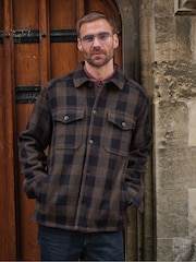 Khaki - FatFace Wool Mix Bonded Overshirt - Obraz 1 z 7