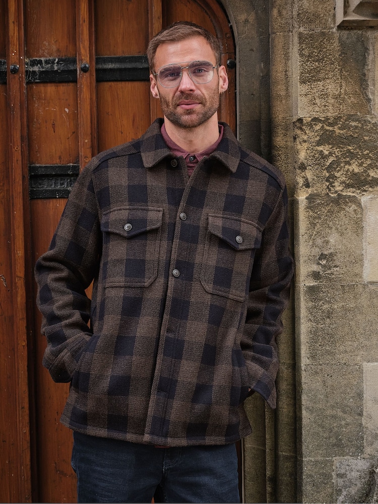 Khaki - FatFace Wool Mix Bonded Overshirt - Obraz 1 z 7