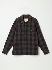 Khaki - FatFace Wool Mix Bonded Overshirt - Obraz 7 z 7