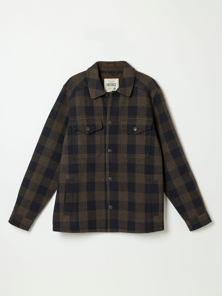 Khaki - FatFace Wool Mix Bonded Overshirt - Obraz 7 z 7
