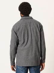 FatFace Charcoal Grey Long Sleeve Relaxed Fit Herringbone Stripe Brushed Shirt - Image 2 of 6