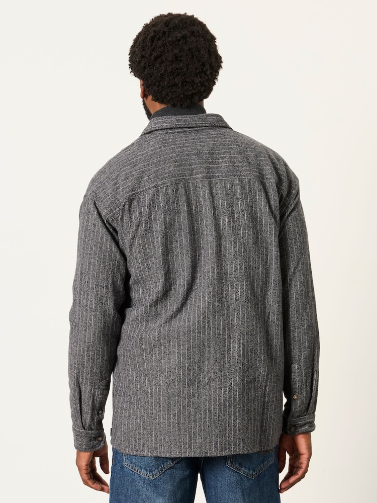 FatFace Charcoal Grey Long Sleeve Relaxed Fit Herringbone Stripe Brushed Shirt - Image 2 of 6