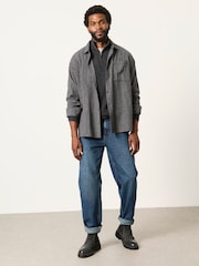 FatFace Charcoal Grey Long Sleeve Relaxed Fit Herringbone Stripe Brushed Shirt - Image 3 of 6