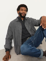 FatFace Charcoal Grey Long Sleeve Relaxed Fit Herringbone Stripe Brushed Shirt - Image 4 of 6