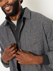 FatFace Charcoal Grey Long Sleeve Relaxed Fit Herringbone Stripe Brushed Shirt - Image 5 of 6