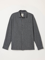 FatFace Charcoal Grey Long Sleeve Relaxed Fit Herringbone Stripe Brushed Shirt - Image 6 of 6