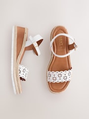 White Extra Wide Fit Forever Comfort® Leather Lasercut Wedges - Image 1 of 6