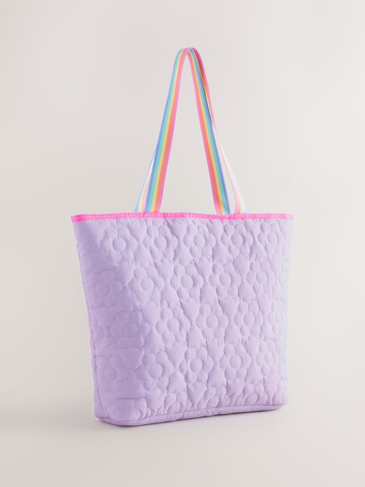 Little Bird by Jools Oliver Lilac Purple Back To School Pastel Rainbow Nylon Quilted Flower Tote Bag - Image 8 of 8
