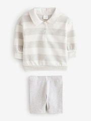 Grey/White Long Sleeve Stripe Polo And Short Set - Image 1 of 1