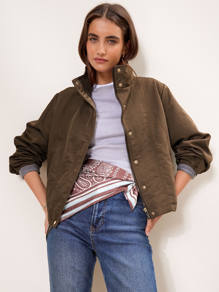 Lipsy Olive Green Khaki Short Bubble Hem Raincoat - Image 1 of 5