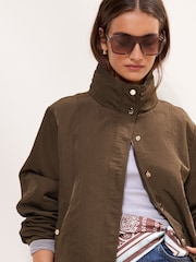 Lipsy Olive Green Khaki Short Bubble Hem Raincoat - Image 3 of 5