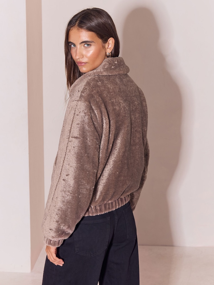 Lipsy Mink Brown Teddy Bomber Jacket - Image 5 of 5 Lipsy Mink Brown Teddy Bomber Jacket - Image 5 of 5