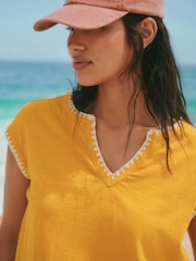 赭黄色 - 泡泡袖翻领短袖上衣 - 图片4 / 8