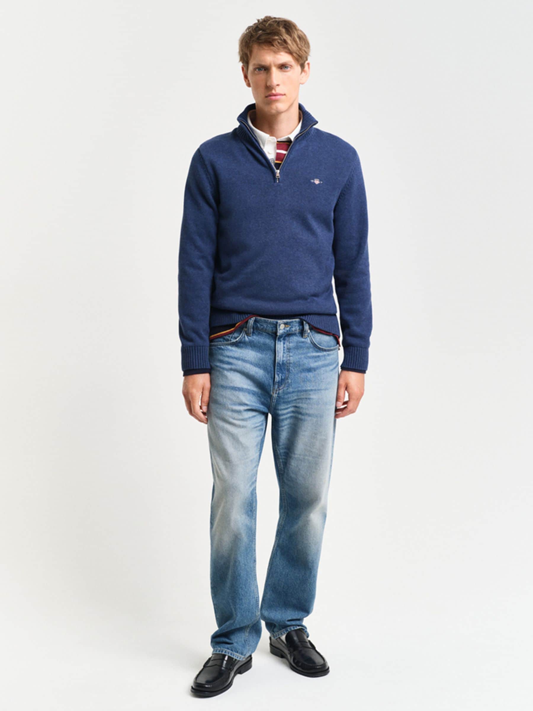 Gant Men's Dark Denim Blue Melange Classic Cotton Half Zip Sweater - Image 2