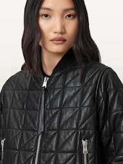 AllSaints Black Carly Quilt Bomber Jacket - Image 3 of 6