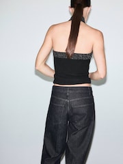 Mango Black Halterneck Lurex Knitted Top - Image 2 of 6