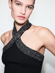 Mango Black Halterneck Lurex Knitted Top - Image 4 of 6