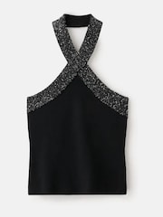 Mango Black Halterneck Lurex Knitted Top - Image 5 of 6