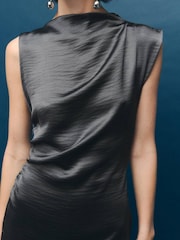 Mango Grey Satin Mini Gathered Dress - Image 4 of 7