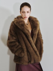 Mango Cream Fur Effect Lapel Coat - Image 3 of 7
