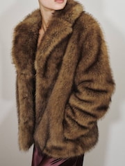 Mango Cream Fur Effect Lapel Coat - Image 4 of 7