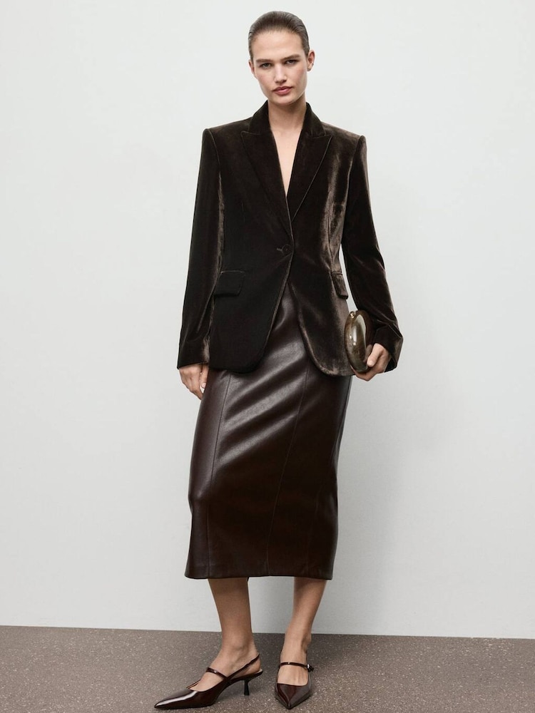 Mango Brown Velvet Suit Blazer - Image 1 of 6