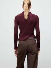 Mango Red High Neck Ruffle Detail Knitted Jumper - Image 2 of 5