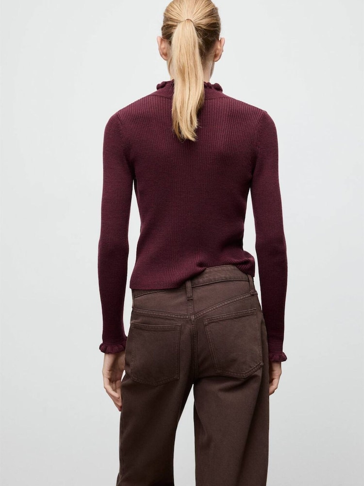Mango Red High Neck Ruffle Detail Knitted Jumper - Image 2 of 5