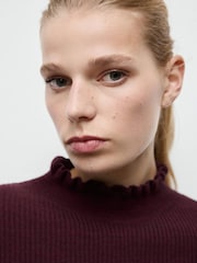 Mango Red High Neck Ruffle Detail Knitted Jumper - Image 3 of 5