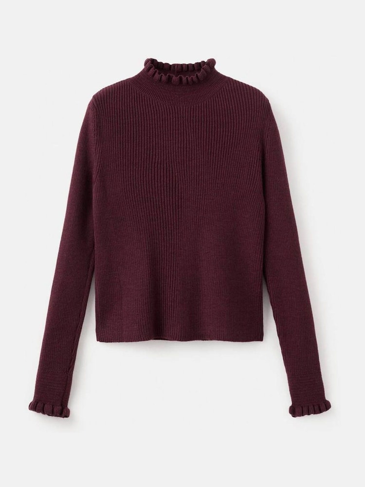 Mango Red High Neck Ruffle Detail Knitted Jumper - Image 5 of 5