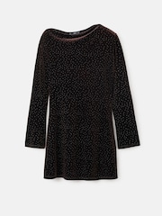 Mango Brown Mini Draped Neck Velvet Shift Dress - Image 5 of 6